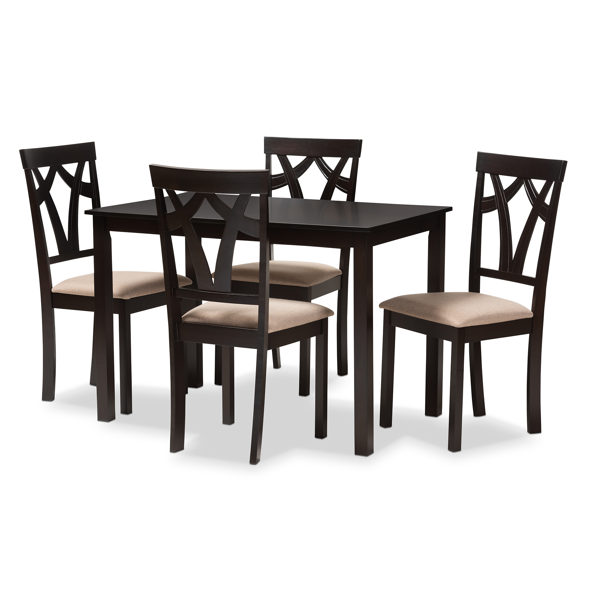 Baxton Studio Sylvia Modern and Contemporary Espresso Brown Finished and Sand Fabric Upholstered 5-Piece Dining Set